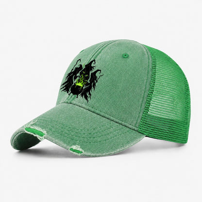 Three Weird Sisters Witch Magic Washed Trucker Hat – Ink Green
