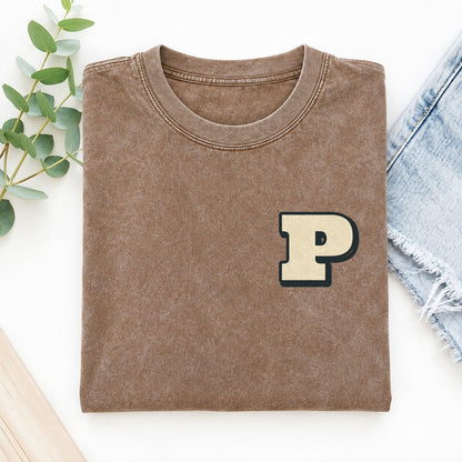 Initial P Left Chest Vintage T-shirt – Brown