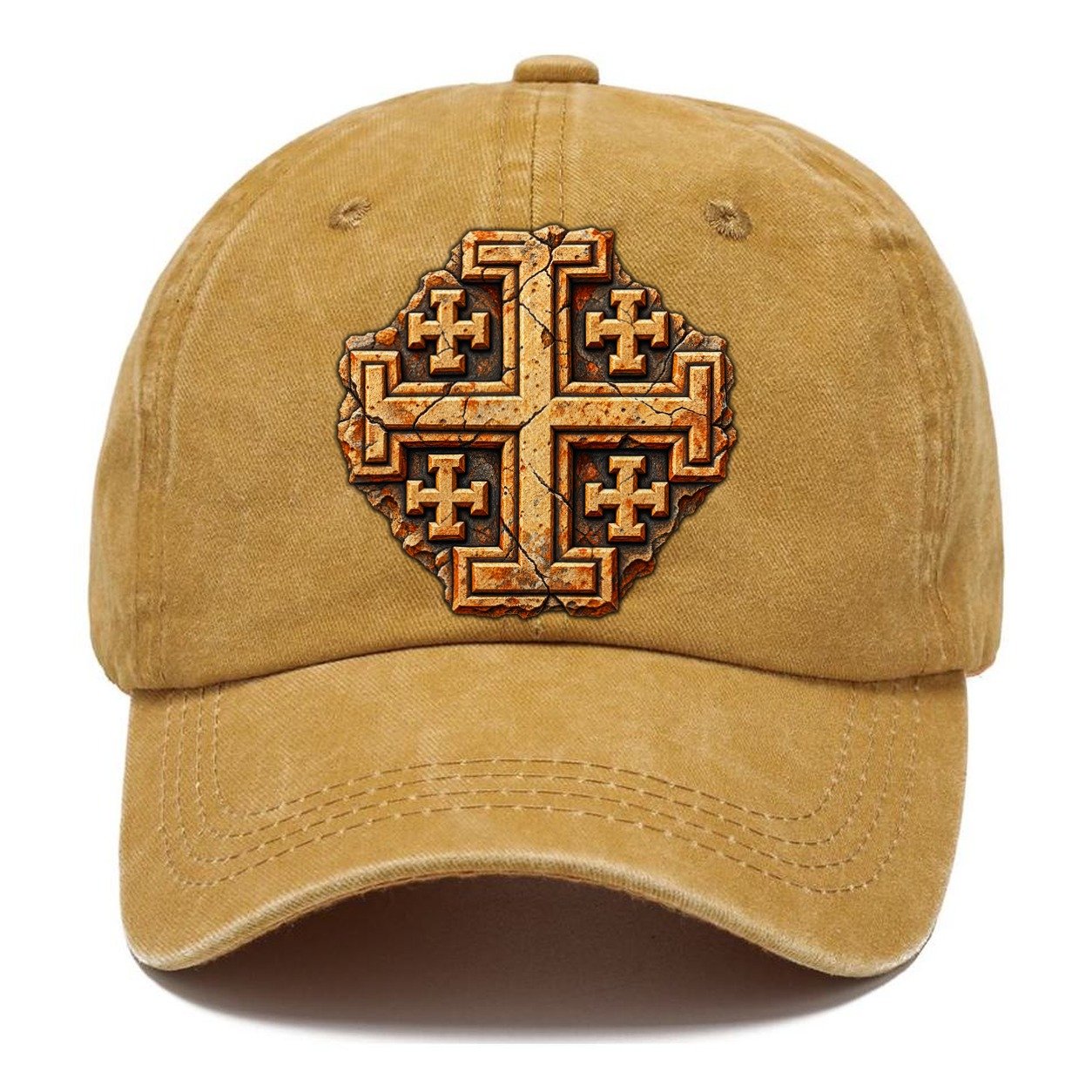 Carved Jerusalem Limestone Relief Jerusalem Cross Classic Cap – Golden Harvest