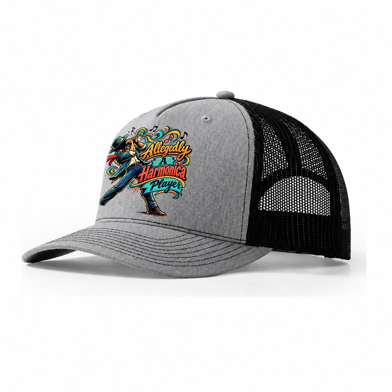 Allegedly A Harmonica Player Music Instruments Trucker Hat – Sport Grey Black