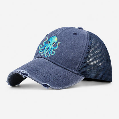Octopus Curious Wave Sea Sprite Washed Trucker Hat – Navy