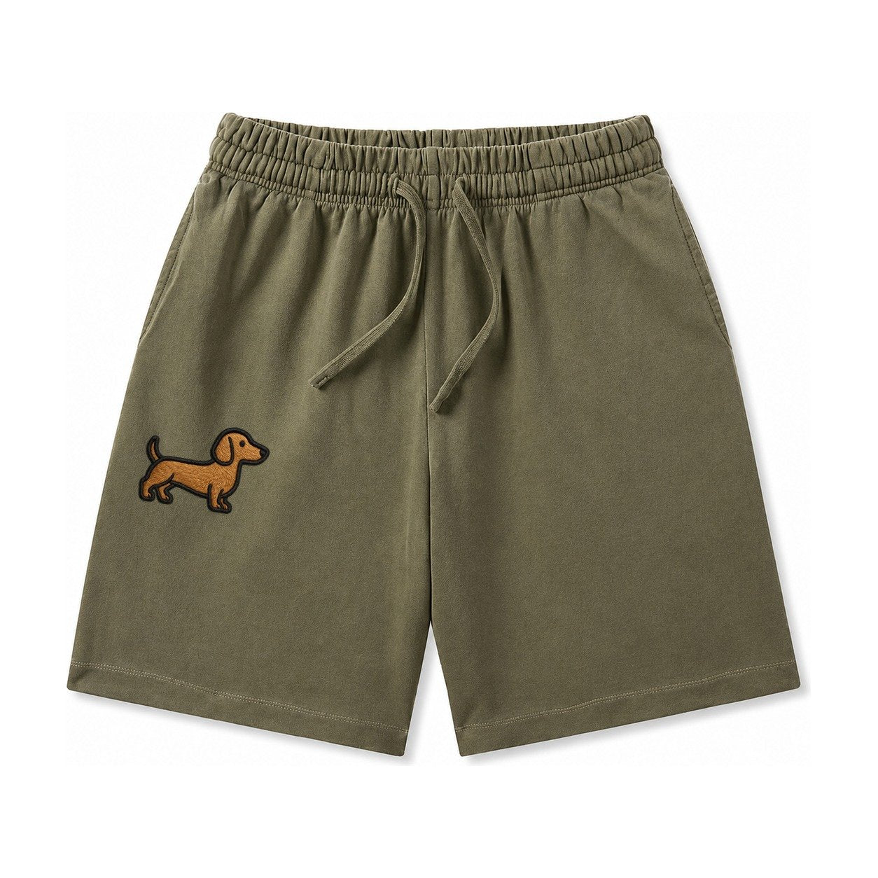 Dachshund Modern Elongated Silhouette Washed Shorts – Army Green