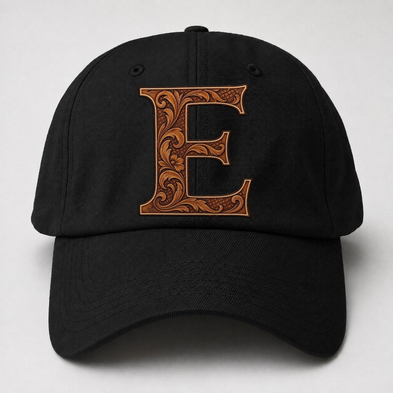 Tooled Leather E Monogram Baseball Cap – Black