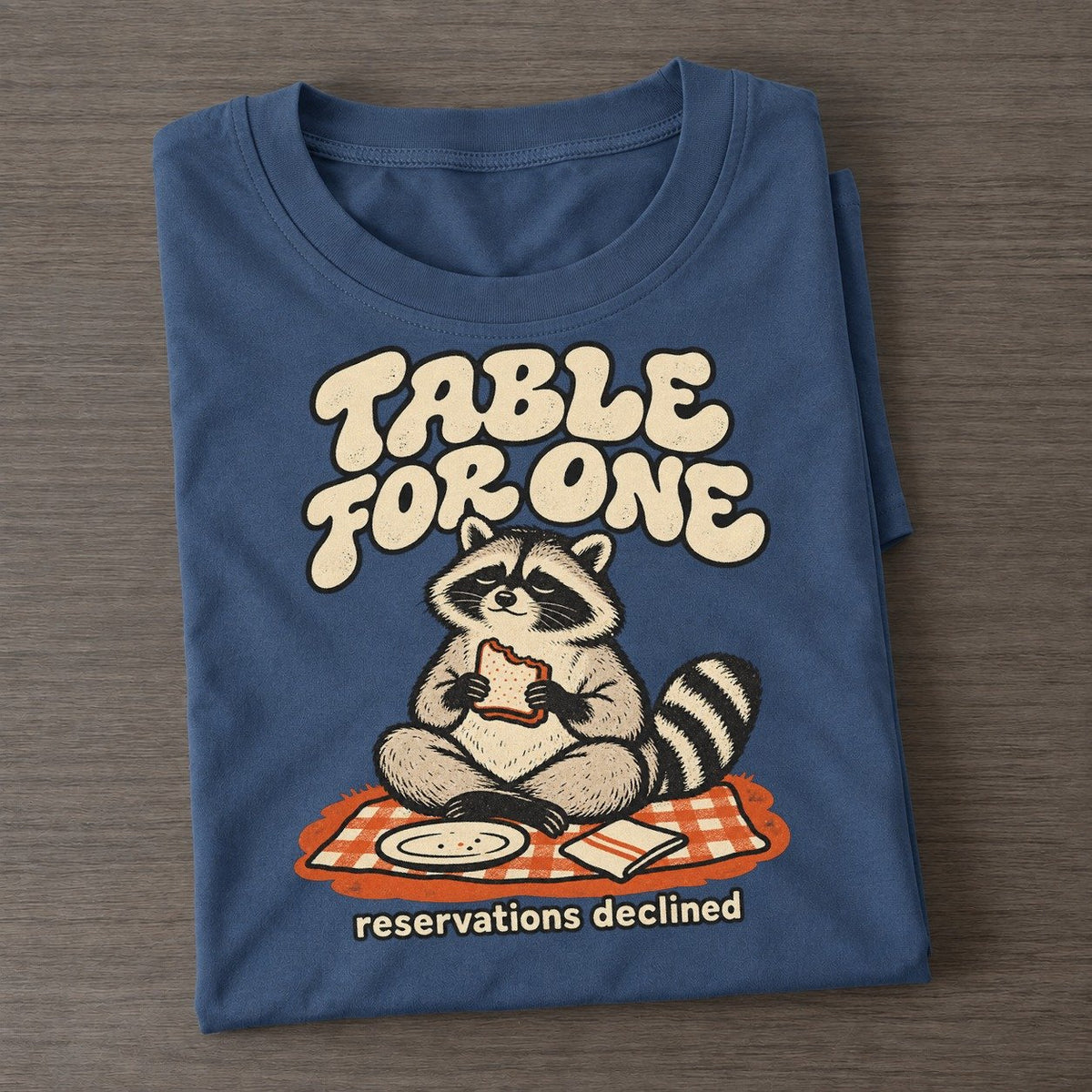 Table For One Raccoons Off Duty Classic T-shirt – Twilight Navy