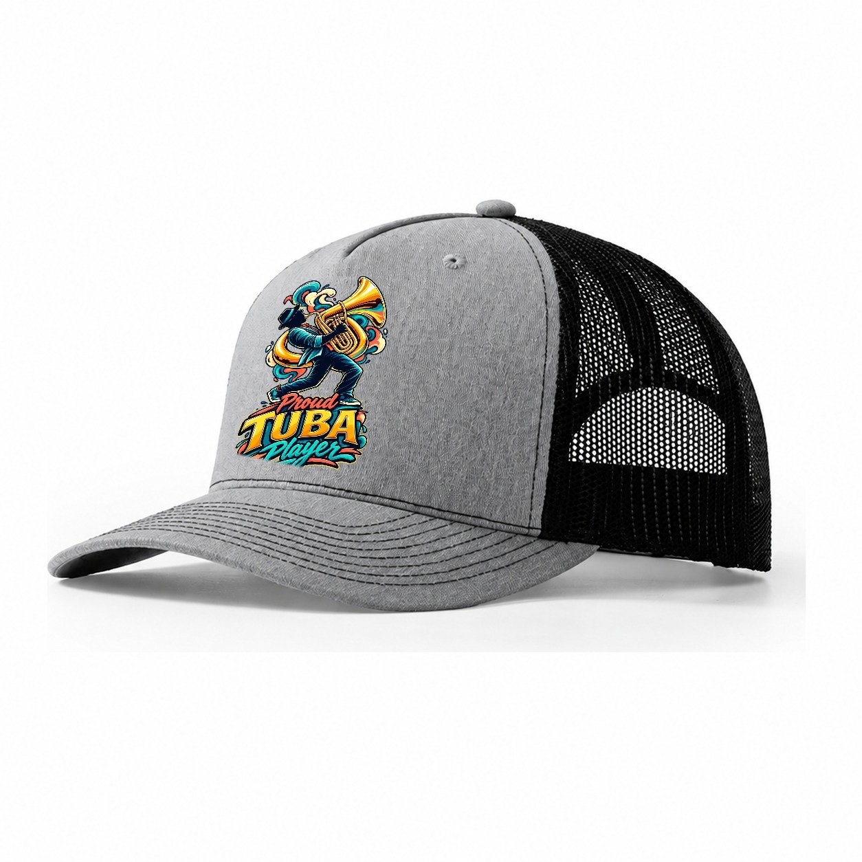 Proud Tuba Player Music Instruments Trucker Hat – Sport Grey Black