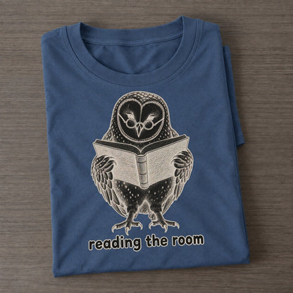 Owl Reading The Room Unbothered Creatures Classic T-shirt – Twilight Navy