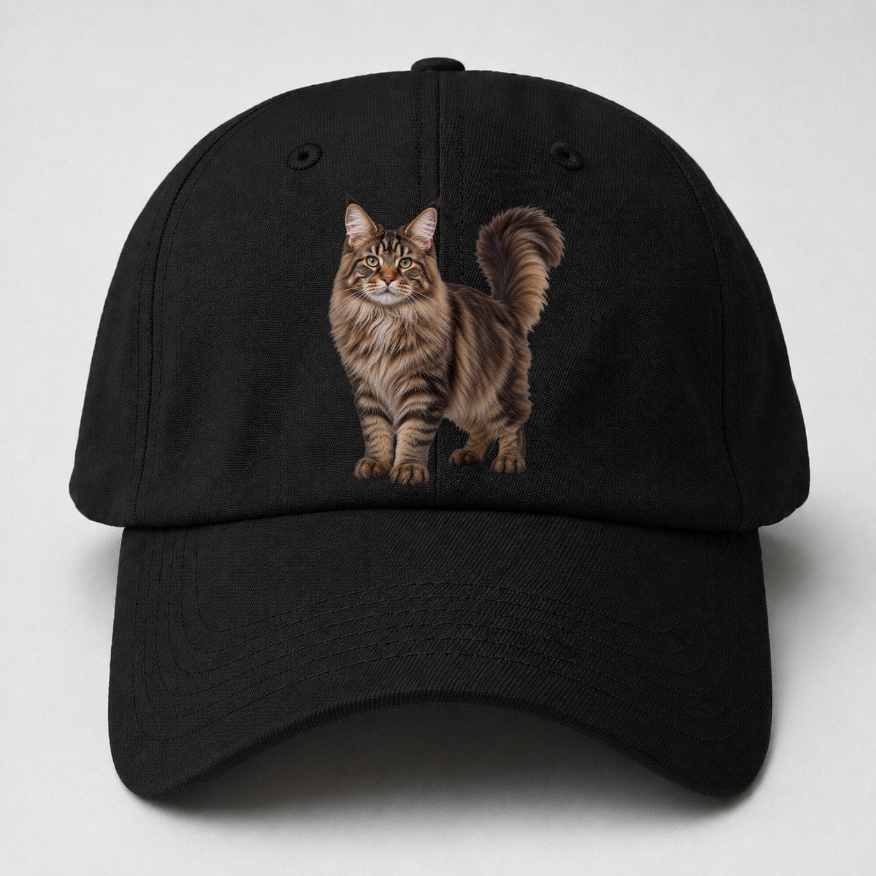 Maine Coon Standing Three Quarter Realistic Cat Portrait Baseball Cap – Black
