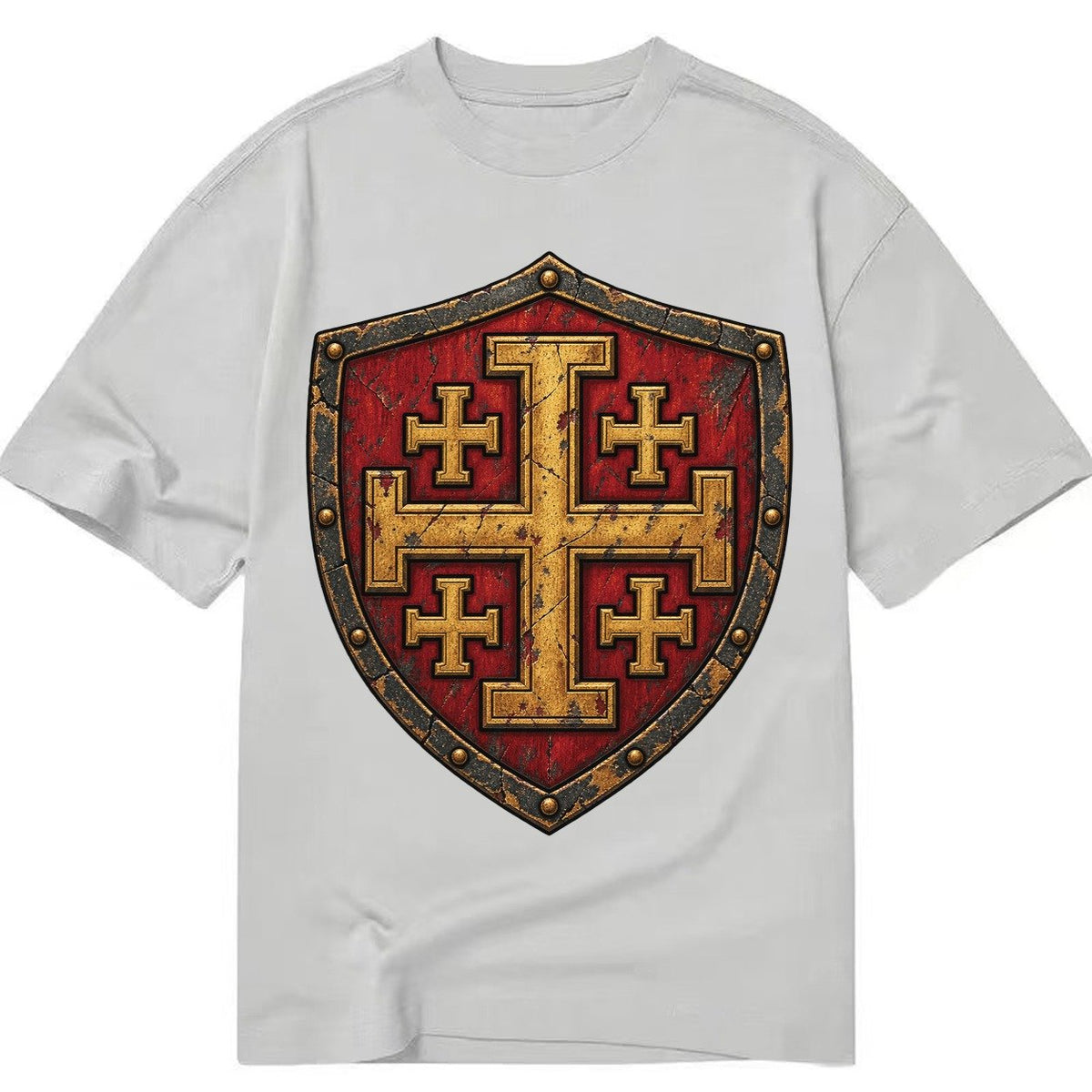 Crusader Battle Shield Heraldry Jerusalem Cross Classic T-shirt – Grey