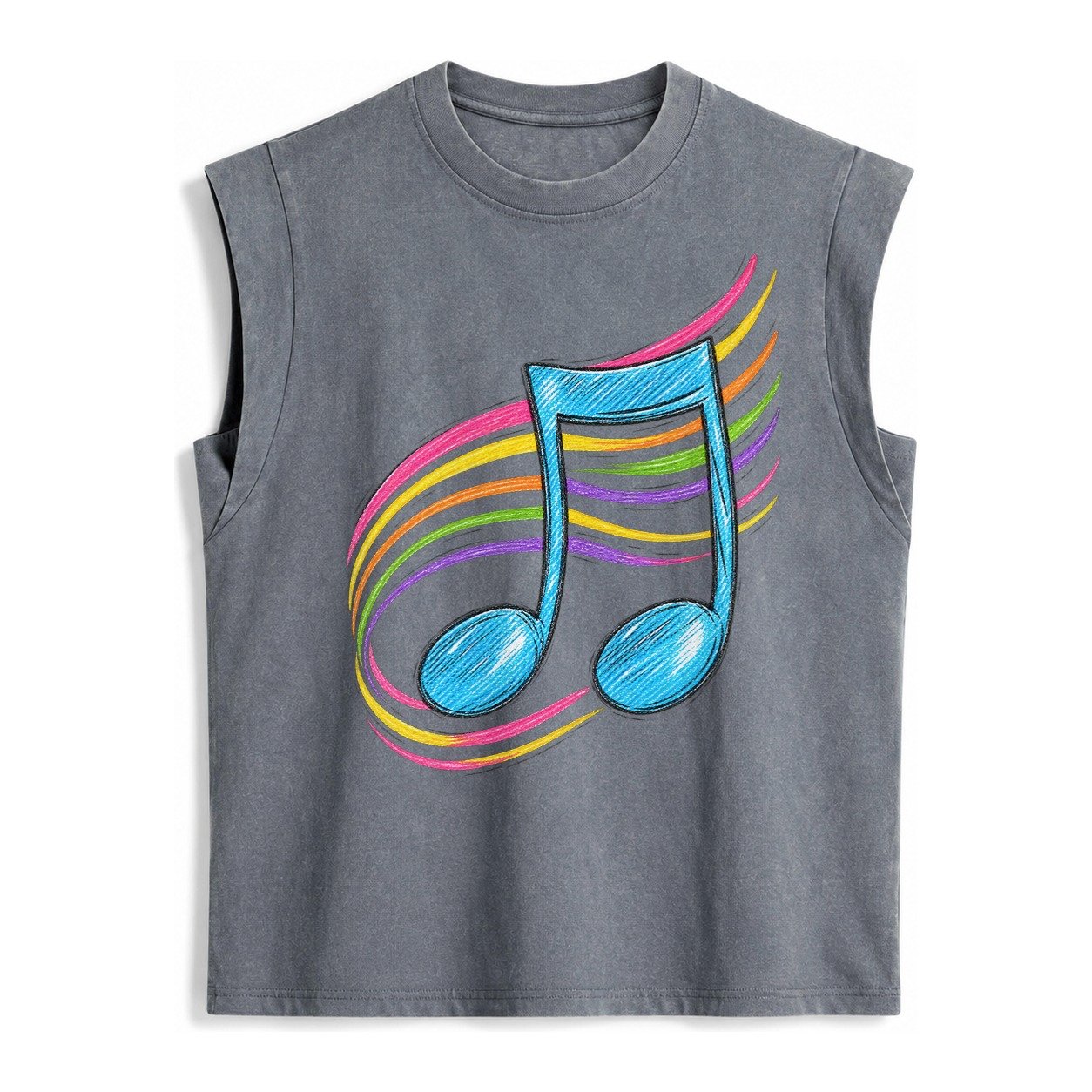 Musical Notes Headwear Vintage Washed Tank – Grey