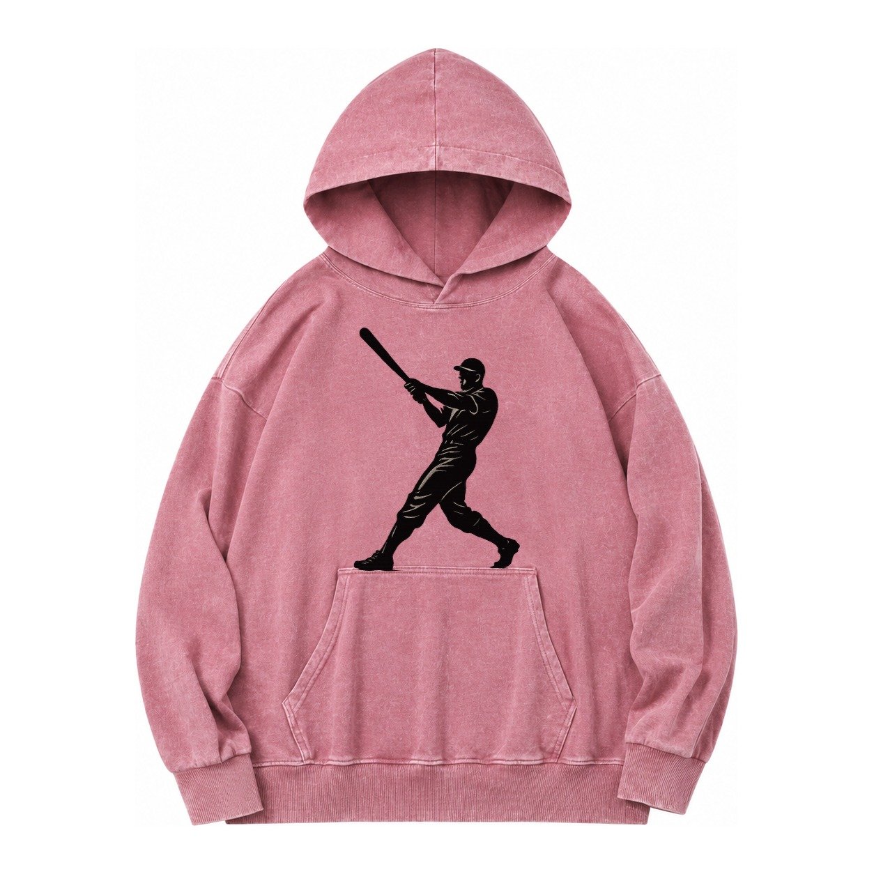 Baseball Batter In Full Swing Vintage Washed Hoodie – Dusty Rose