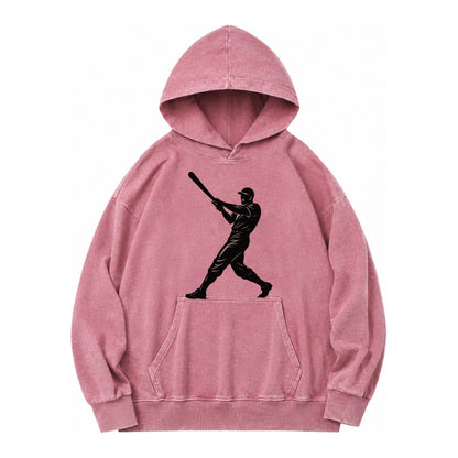 Baseball Batter In Full Swing Vintage Washed Hoodie – Dusty Rose
