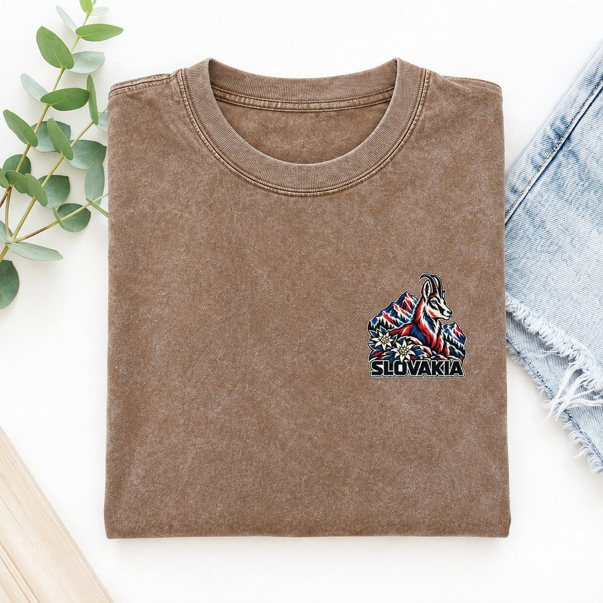Slovakia Country Pride Left Chest Vintage T-shirt – Brown