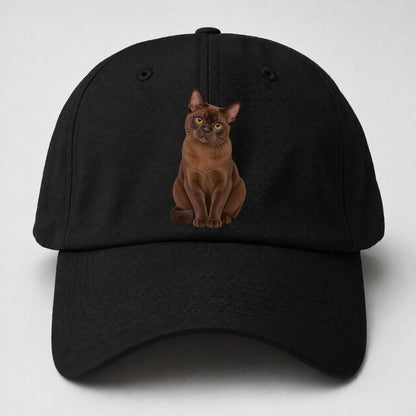 Burmese Seated Portrait Realistic Cat Portrait Baseball Cap – Black