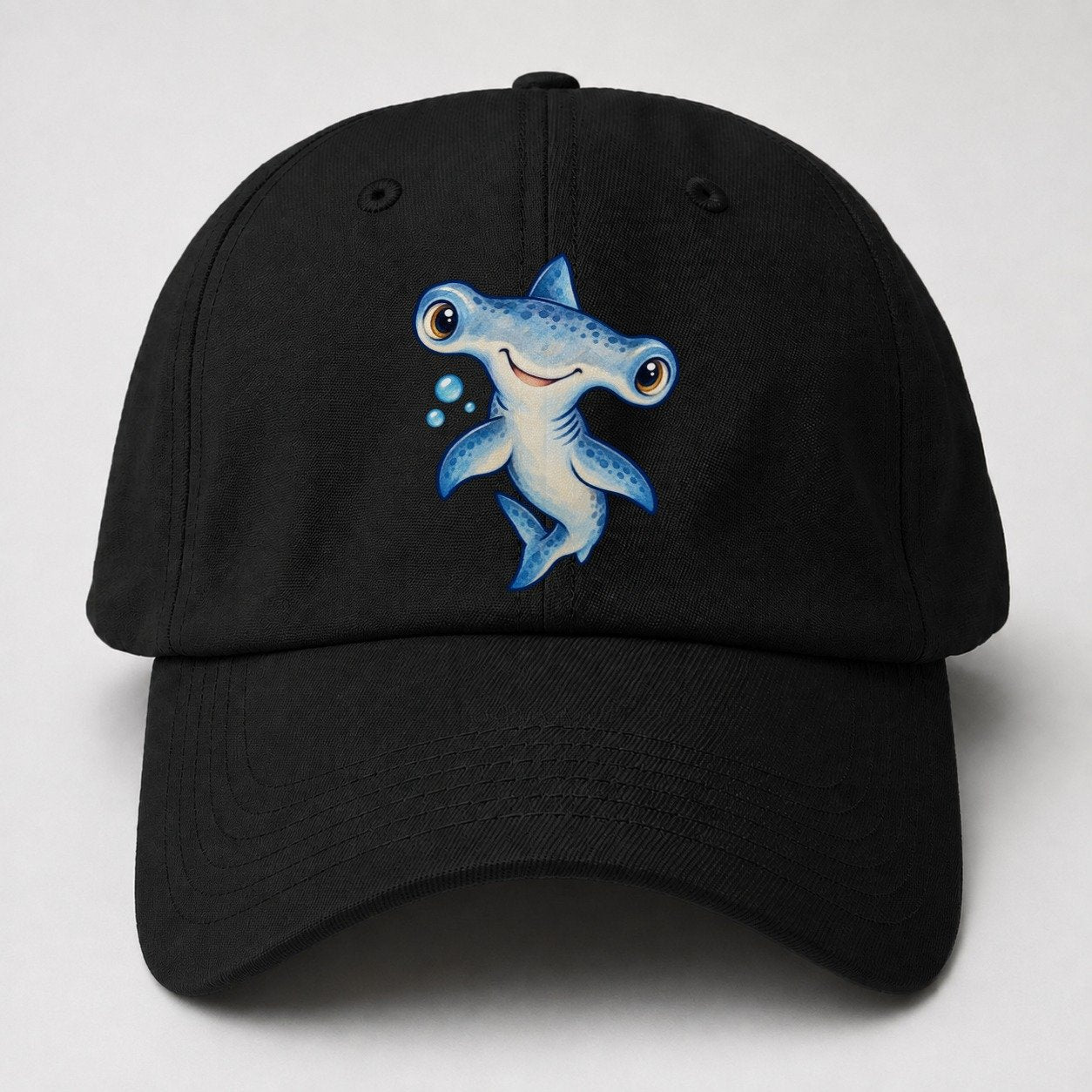 Hammerhead Shark Curious Tilt Sea Sprite Baseball Cap – Black