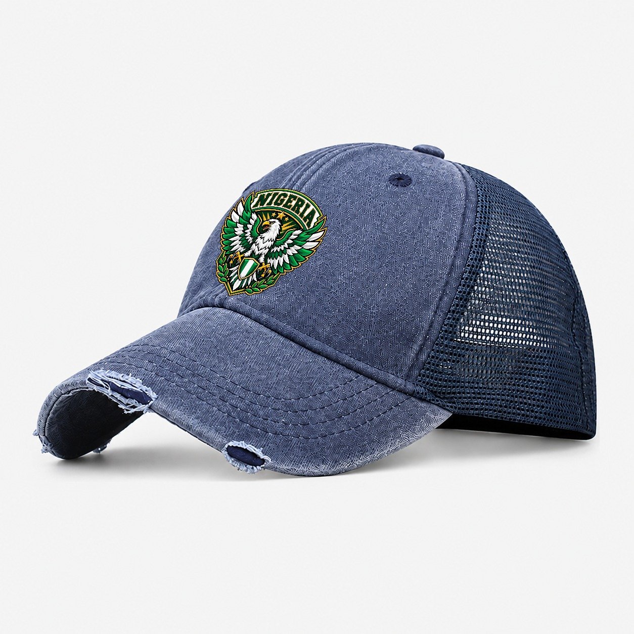 Nigeria Retro Badge Country Logos Washed Trucker Hat – Navy
