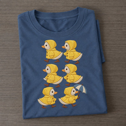 Ducks In Raincoats Single File Classic T-shirt – Twilight Navy