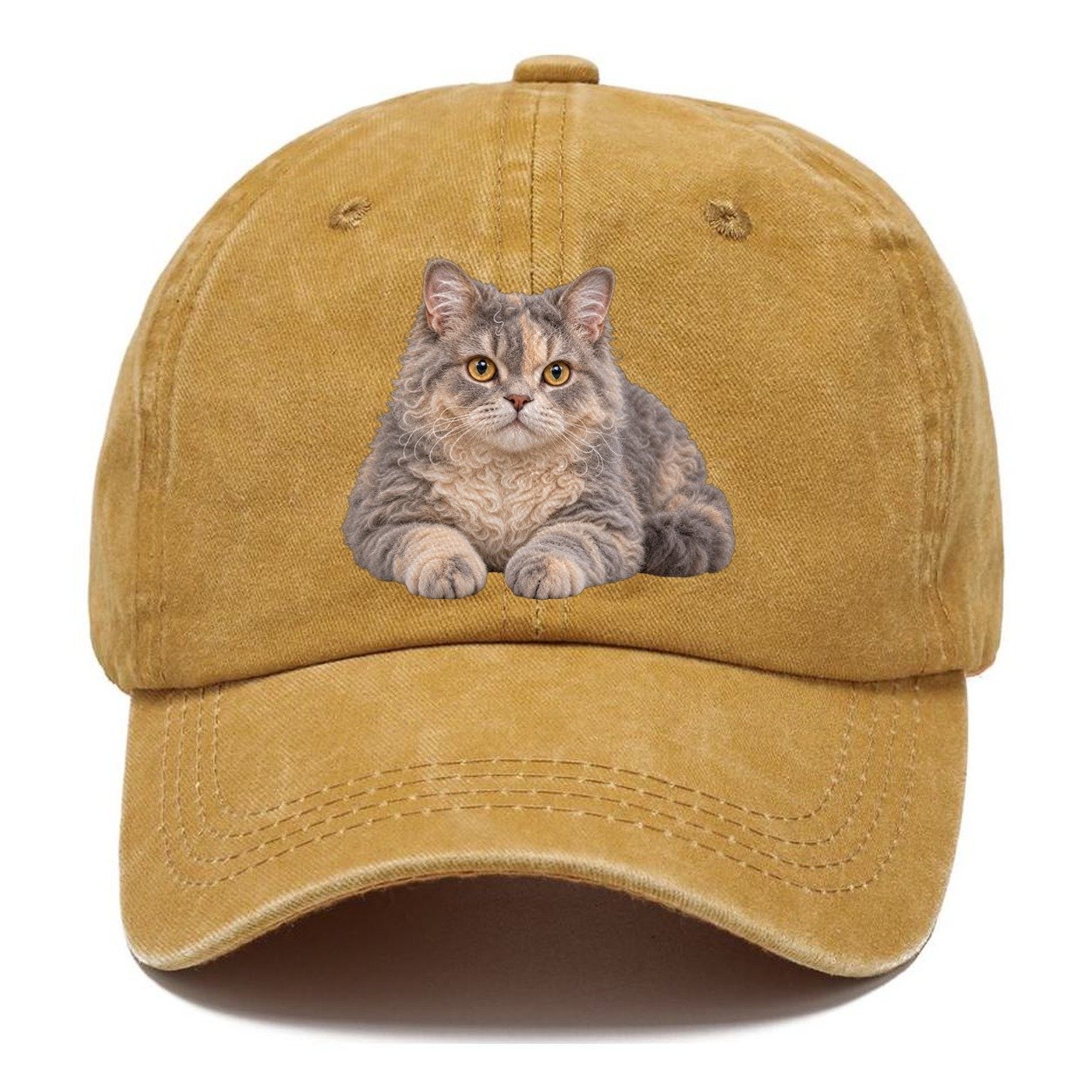 Selkirk Rex Reclining Paws Forward Realistic Cat Portrait Classic Cap – Golden Harvest