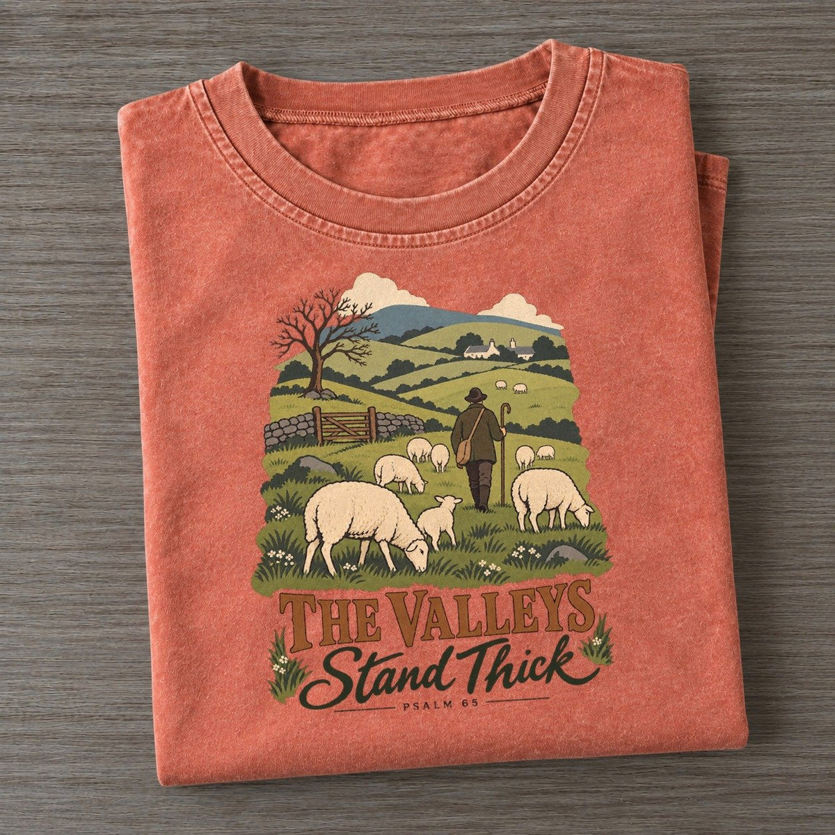 The Valleys Stand Thick The Counting Gate Vintage T-shirt – Terracotta