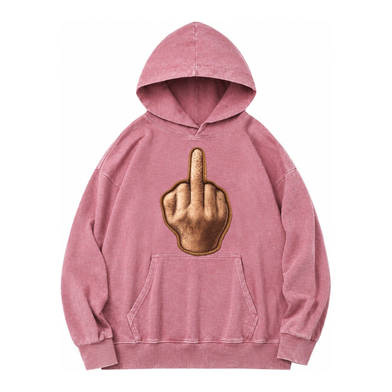 Middle Finger Hand Gesture In Skin Tone Attitude Vintage Washed Hoodie – Dusty Rose