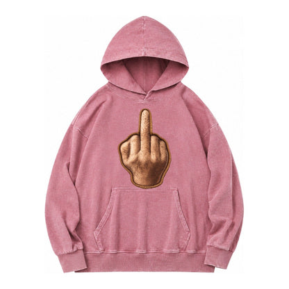 Middle Finger Hand Gesture In Skin Tone Attitude Vintage Washed Hoodie – Dusty Rose