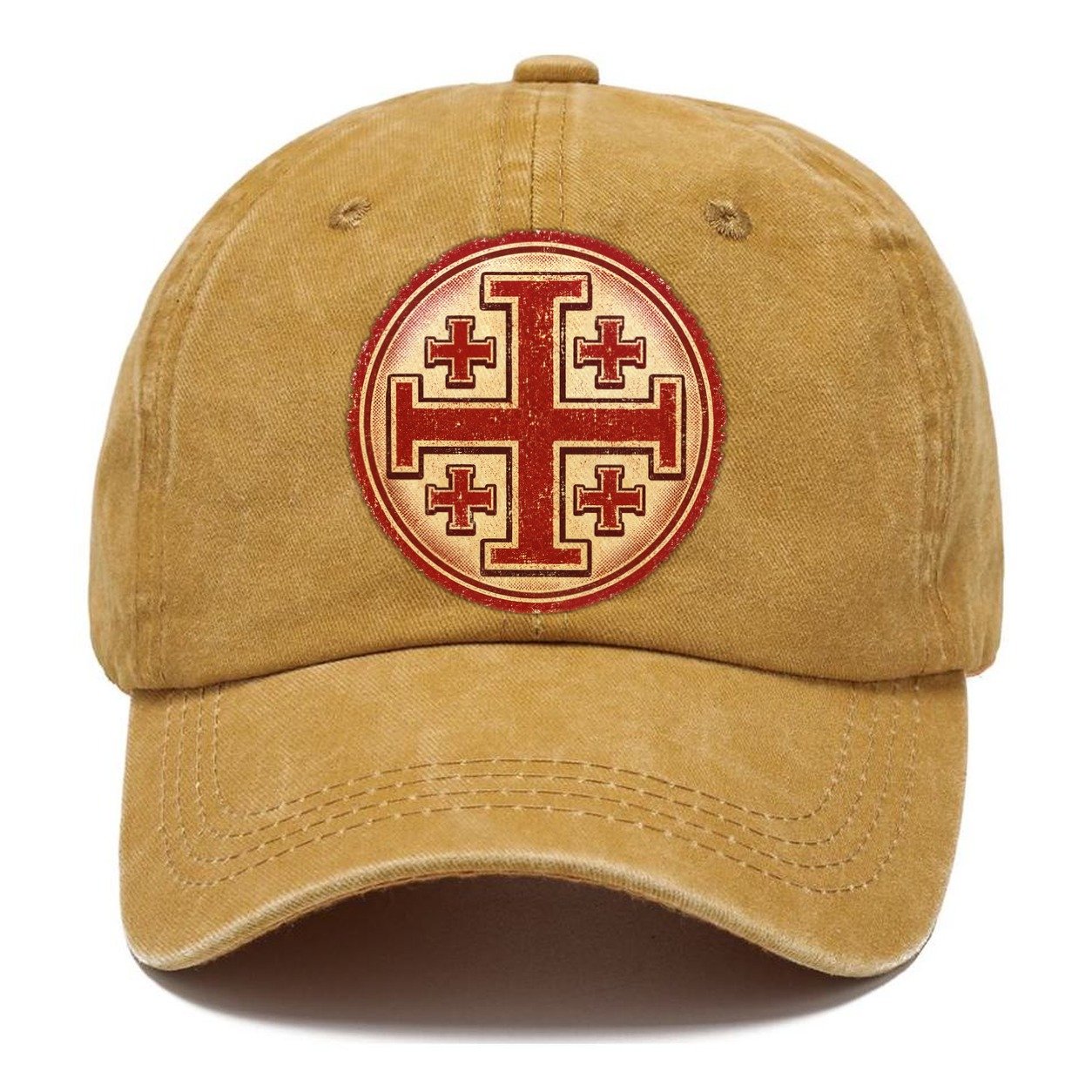 Vintage Red Jerusalem Cross Emblem Classic Cap – Golden Harvest