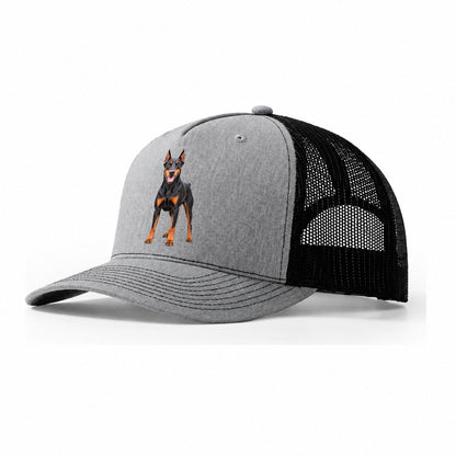 Doberman Pinscher Standing Top Breeds Trucker Hat – Sport Grey Black