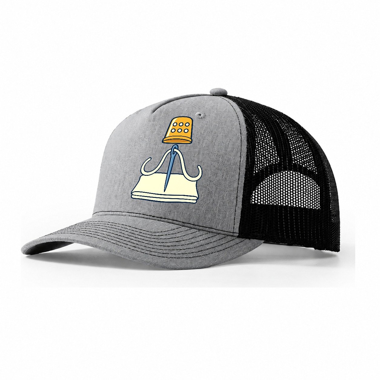 Needle And Thimble Sewing And Quilting Trucker Hat – Sport Grey Black