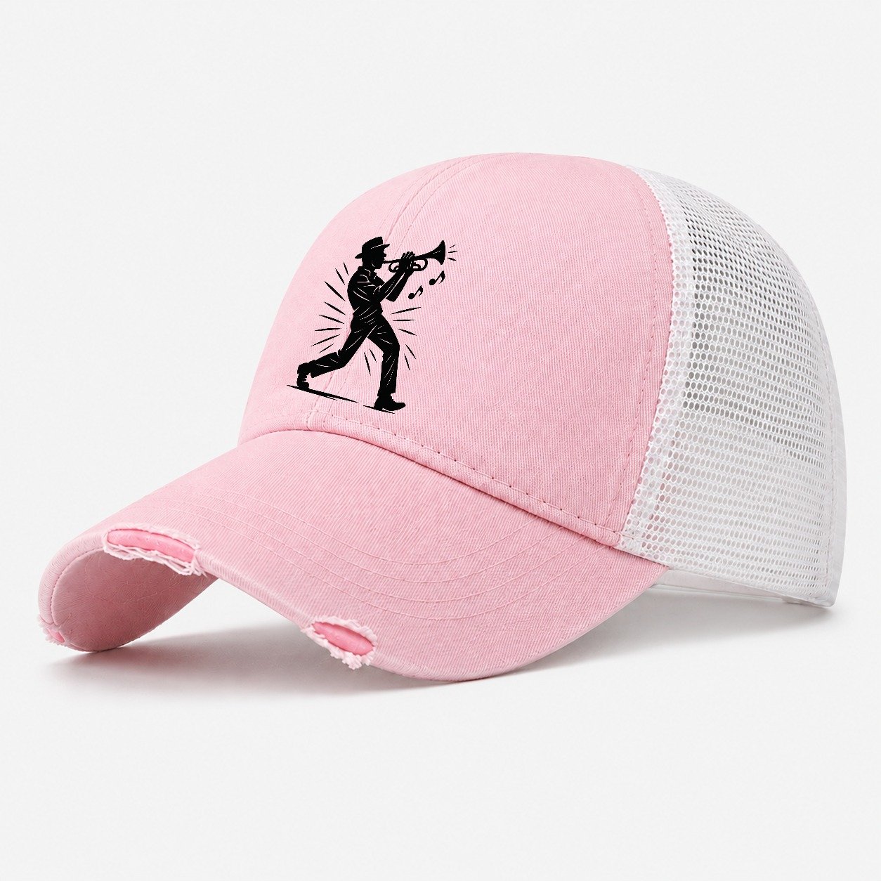 New Orleans Jazz Musician Street Corner Washed Trucker Hat – Light Pink