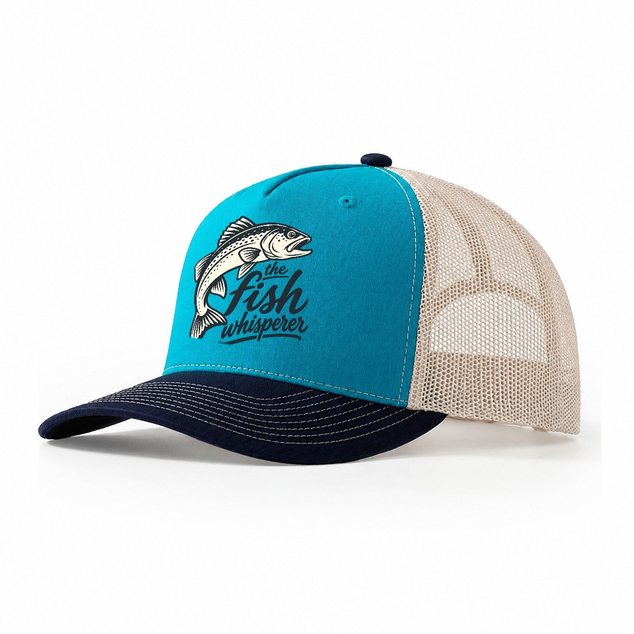 Fish Whisperer Fishing Elegant Trucker Hat – Teal Navy