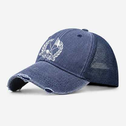 Flag And Ball Crest Golf Life Washed Trucker Hat – Navy
