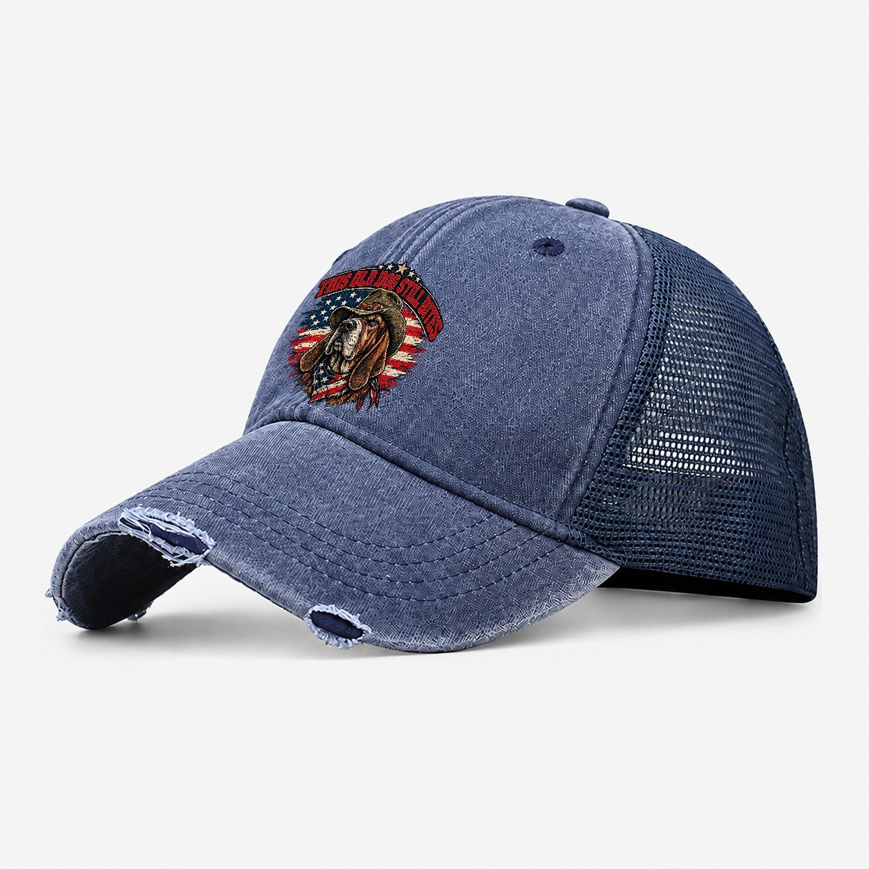 This Old Dog Still Bites Old Man Strong Washed Trucker Hat – Navy