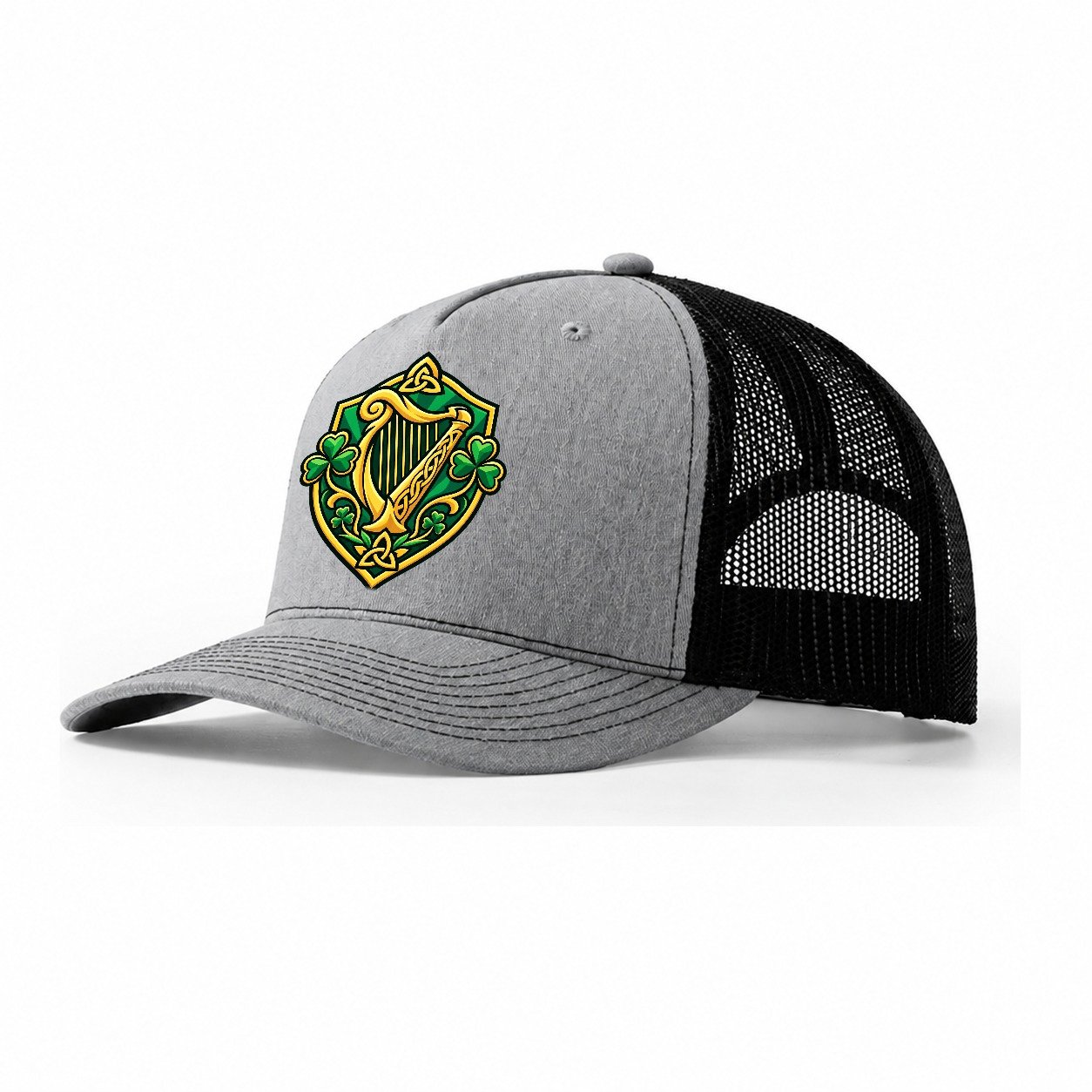 Ireland Minimal Emblem Country Logos Trucker Hat – Sport Grey Black
