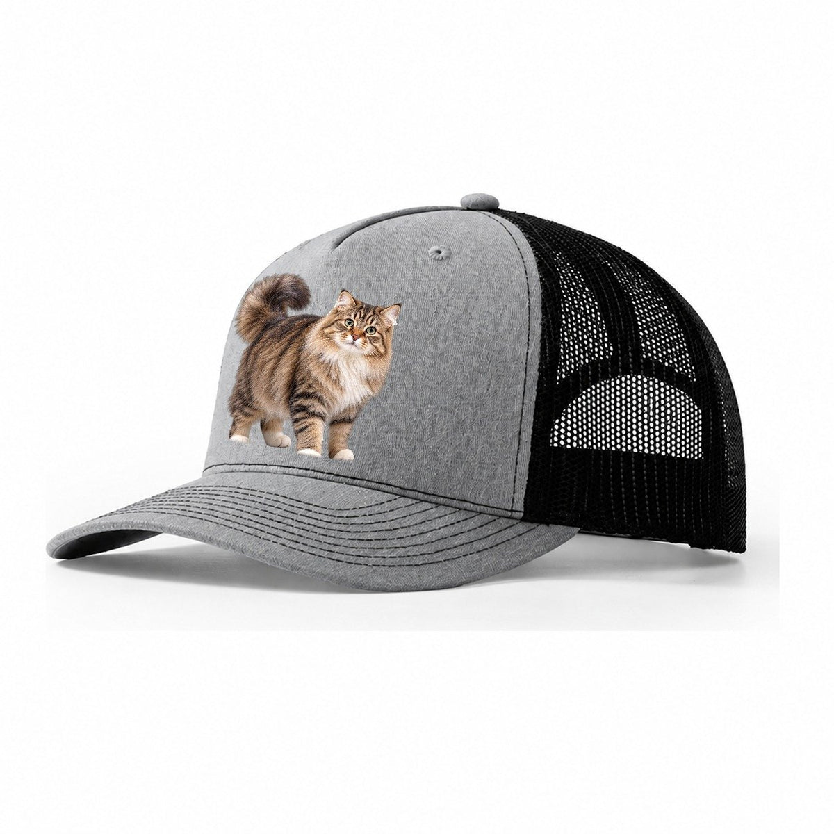 Siberian Standing Three Quarter Realistic Cat Portrait Trucker Hat – Sport Grey Black