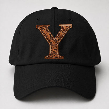 Tooled Leather Y Monogram Baseball Cap – Black