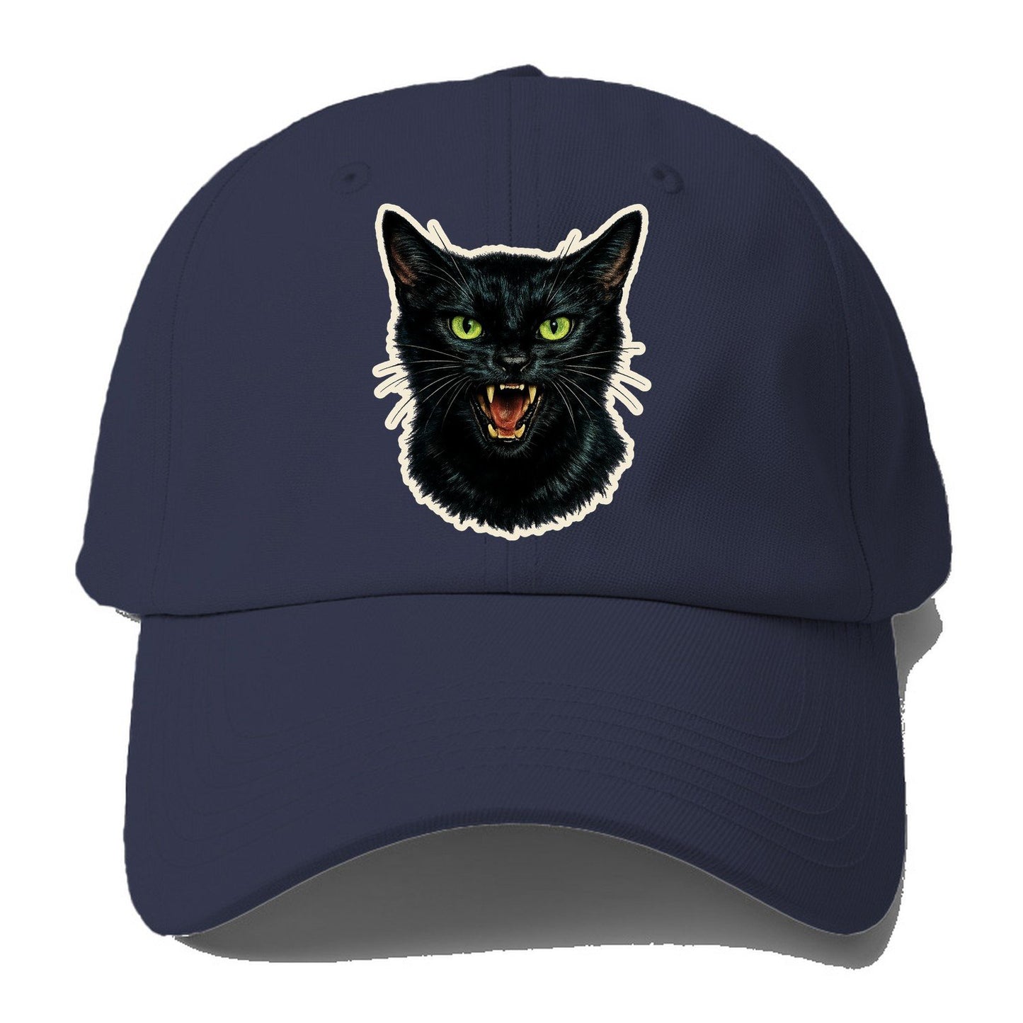Hissing Green Eyed Black Cat Baseball Cap – Twilight Navy
