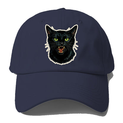 Hissing Green Eyed Black Cat Baseball Cap – Twilight Navy