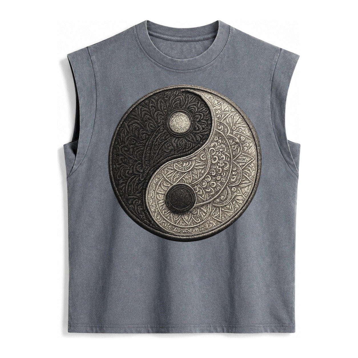 Mandala Yin Yang Vintage Washed Tank – Grey