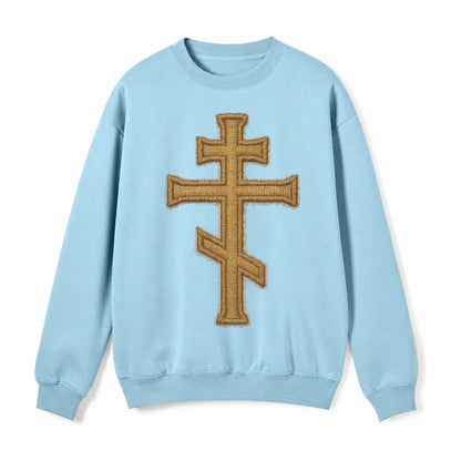 Orthodox Cross Fleece Sweatshirt – Light Blue