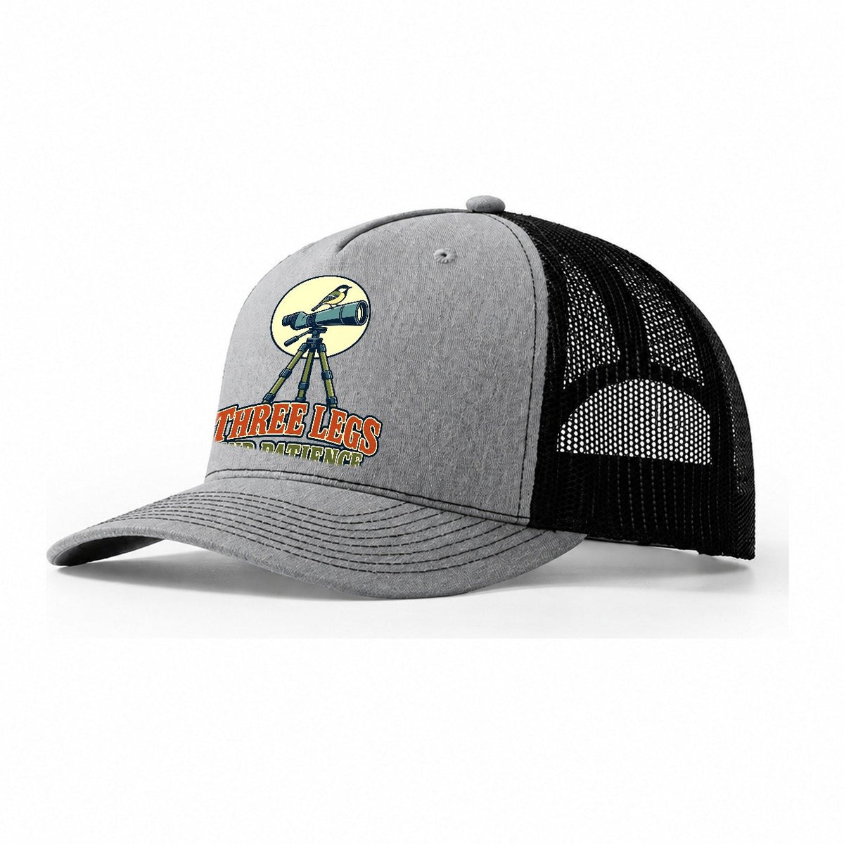 Three Legs And Patience Birdwatching Trucker Hat – Sport Grey Black