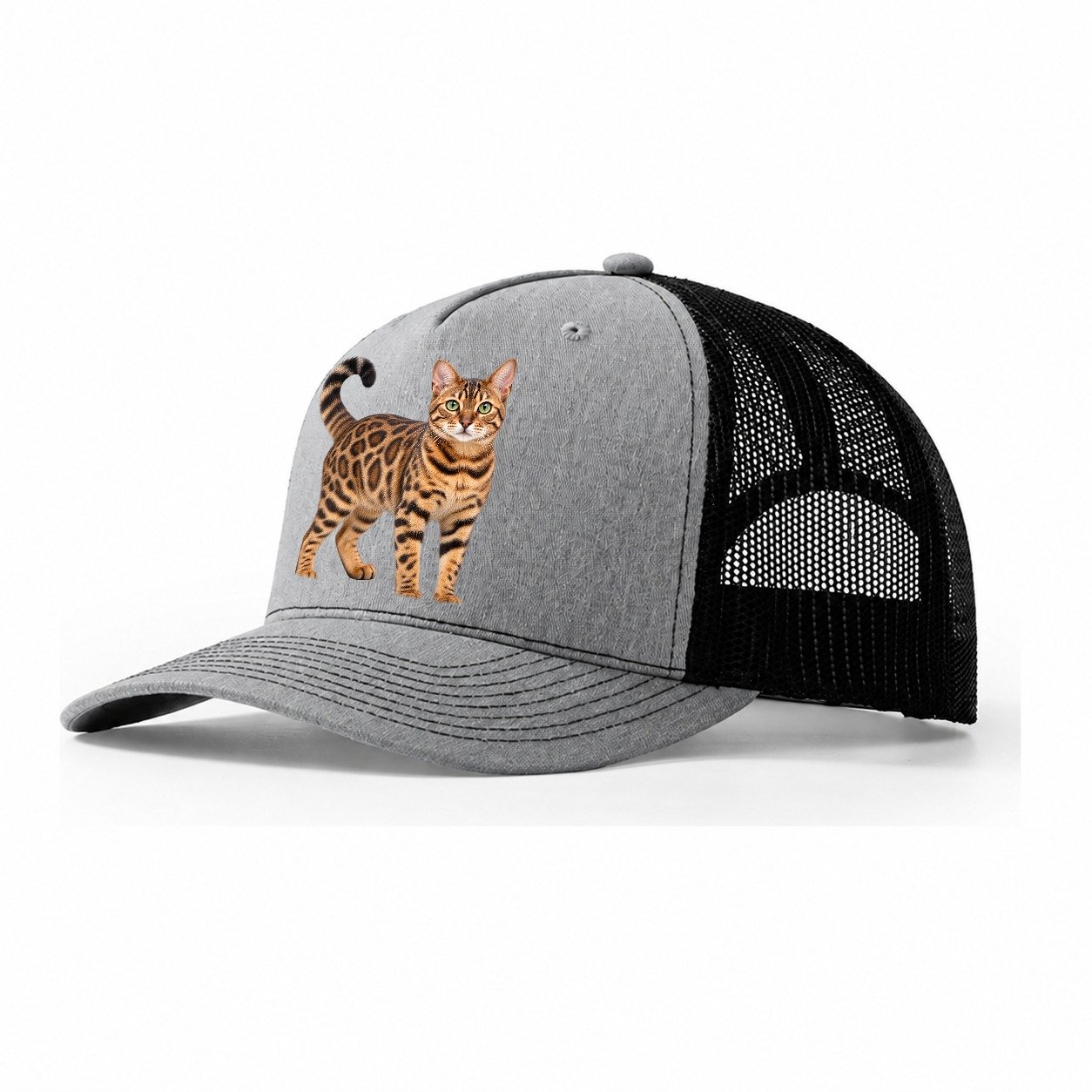 Bengal Standing Three Quarter Realistic Cat Portrait Trucker Hat – Sport Grey Black