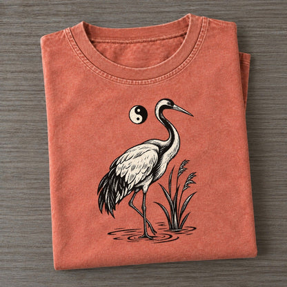 Daoist Balance Crane And Water World Faiths Ink Figures Vintage T-shirt – Terracotta