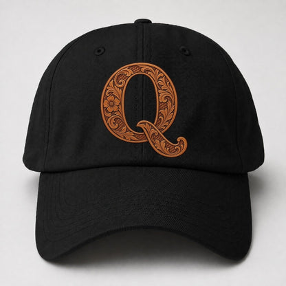 Tooled Leather Q Monogram Baseball Cap – Black
