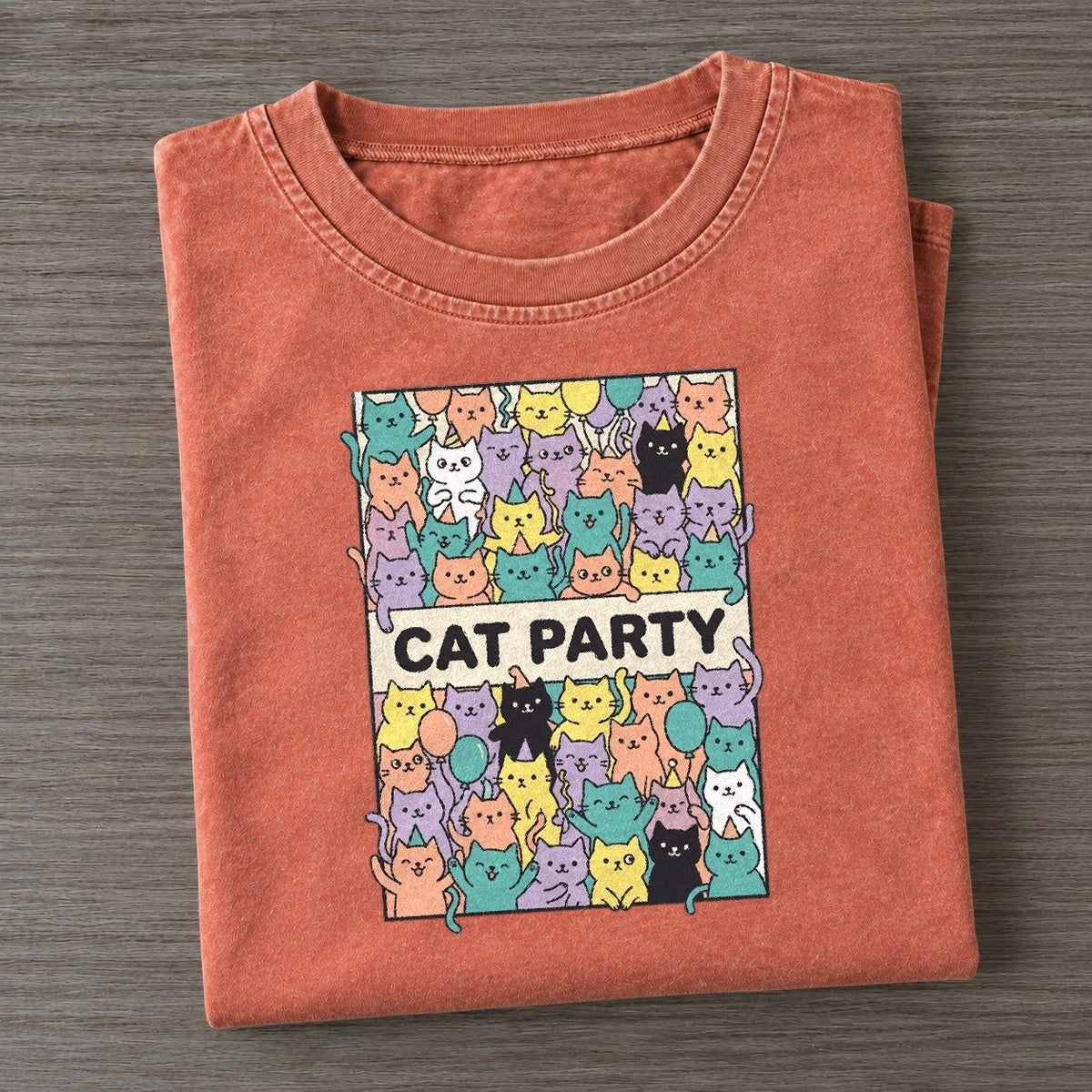 Cat Party Overcatted Vintage T-shirt – Terracotta