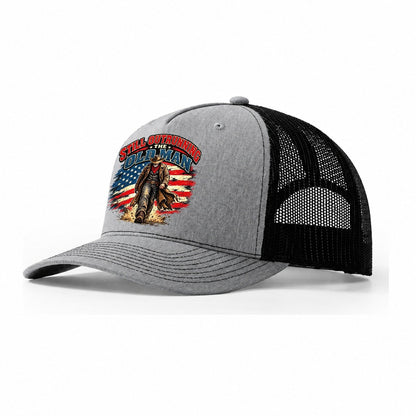 Still Outrunning The Old Man Old Man Strong Trucker Hat – Sport Grey Black
