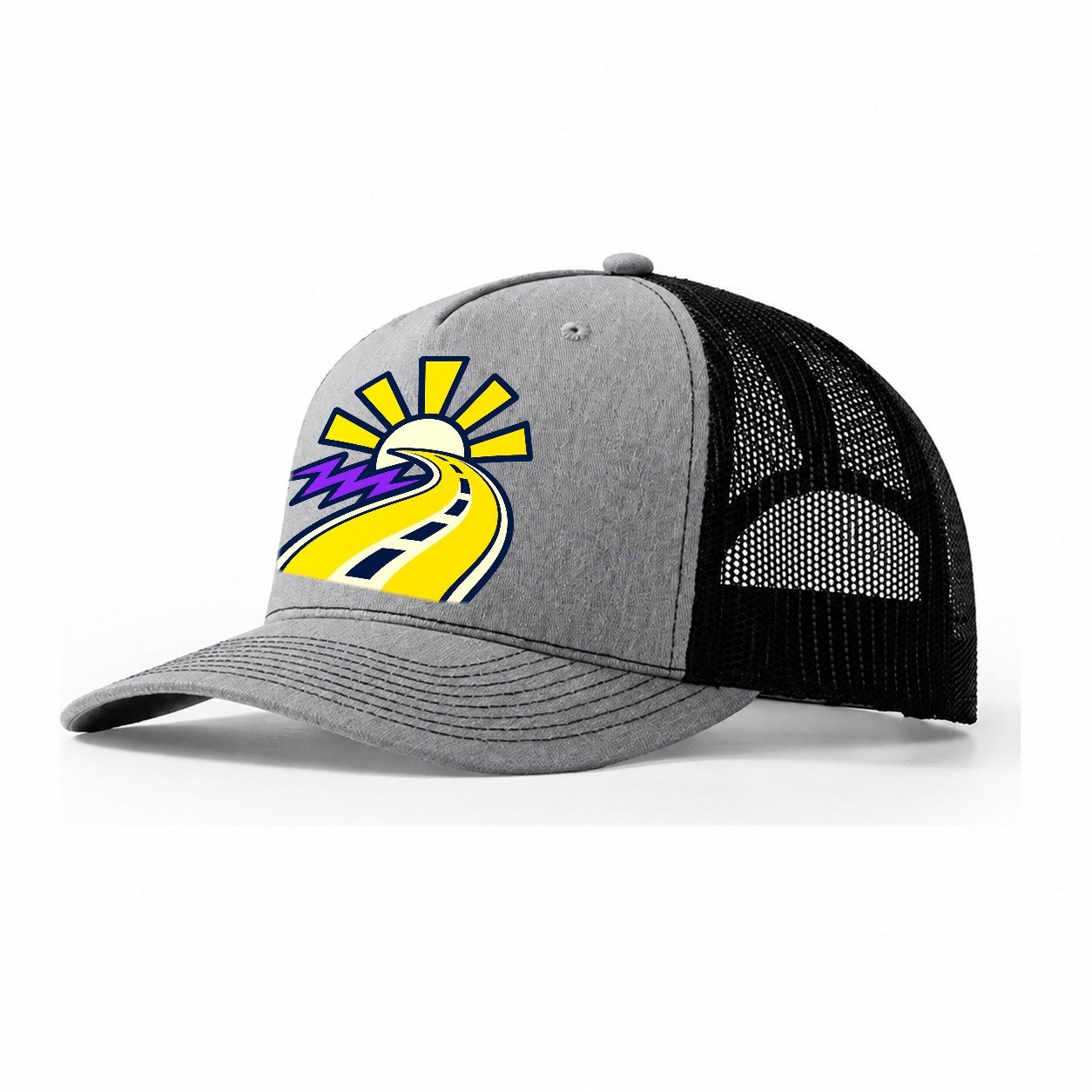 Road To Sunburst 90S Running Clubs Trucker Hat – Sport Grey Black