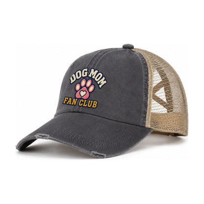 Dog Mom Fan Club Women's Ponytail Trucker Hat – Charcoal Khaki