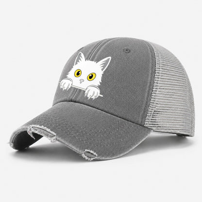 Black Cat Washed Trucker Hat – Grey