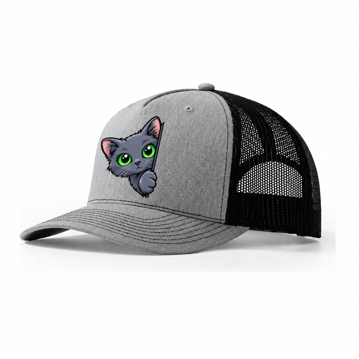 Russian Blue Side Peek Peeking Cats Trucker Hat – Sport Grey Black