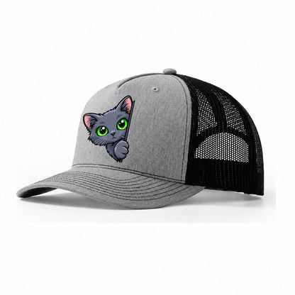 Russian Blue Side Peek Peeking Cats Trucker Hat – Sport Grey Black