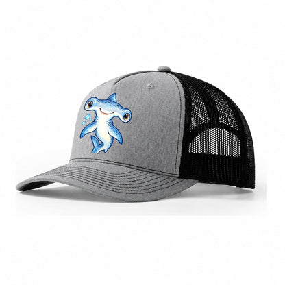 Hammerhead Shark Curious Tilt Sea Sprite Trucker Hat – Sport Grey Black